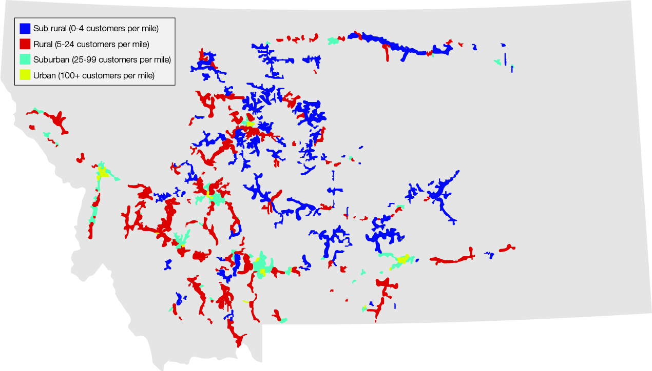 A map showing the population density our powerlines serve.